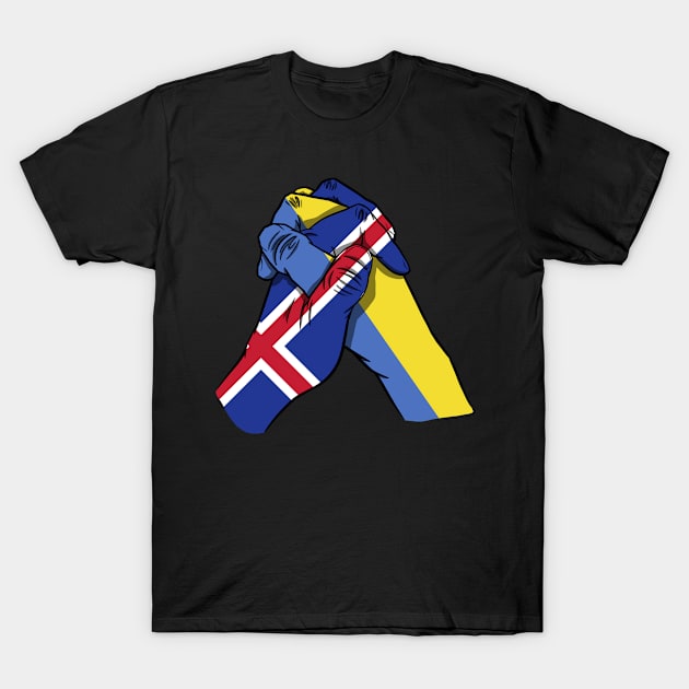 Iceland and Ukraine Flags Holding Hands Ukraine Iceland Roots T-Shirt by BramCrye